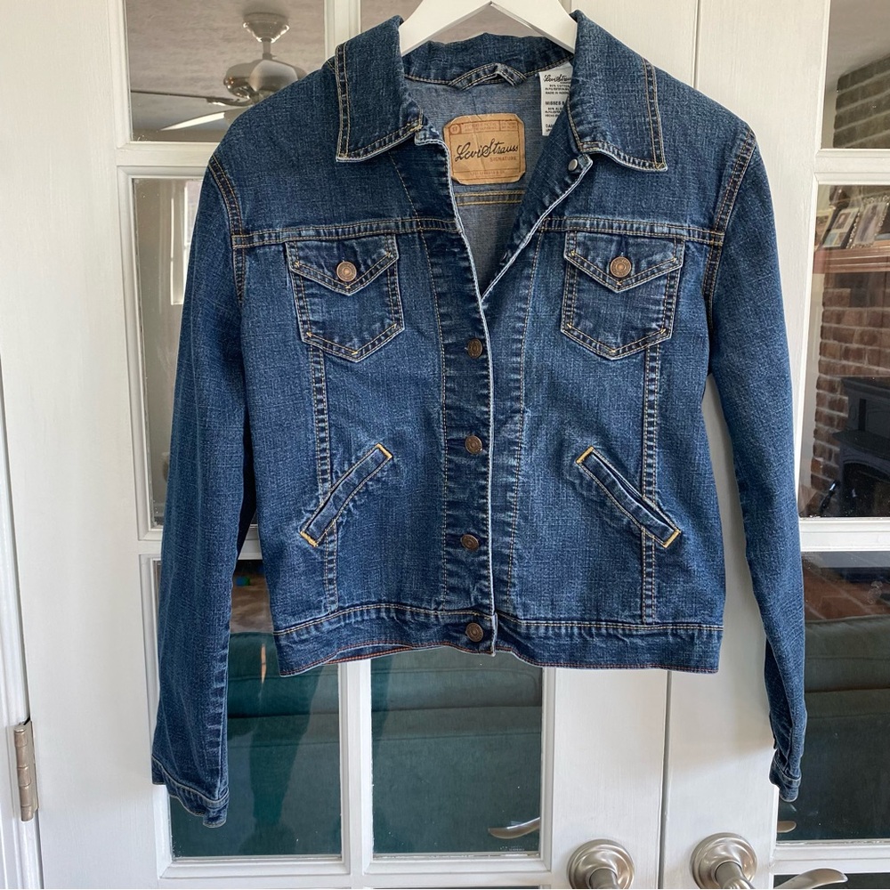 Levi's Blue Jean Jacket Dark Wash Denim Small Cotton Blend Classic Casual